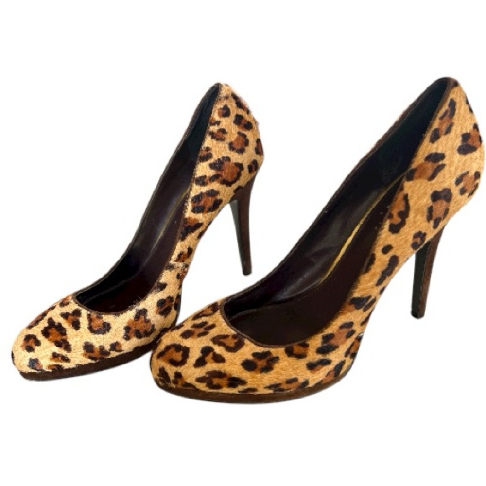 Leopard Print High Heel Pumps - Women's Tan and Black Stiletto
